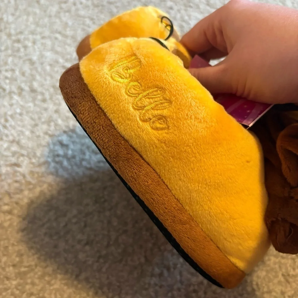 Disney Belle Plush 3D Slippers NEW 7/8 11/12 Girls Toddler Yellow Princess